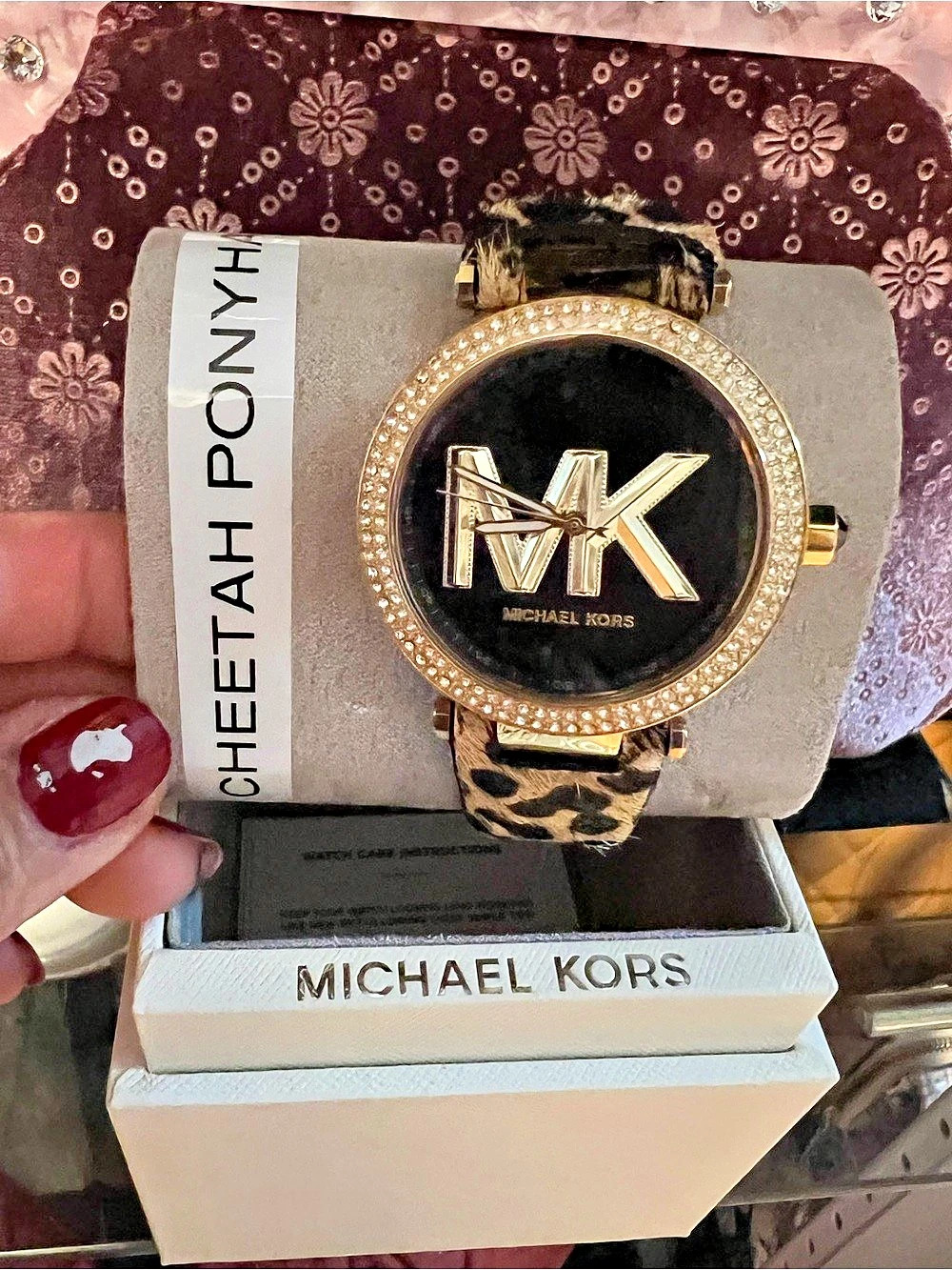 Michael Kors Parker Leopard Calf Hair Watch Gold & Black